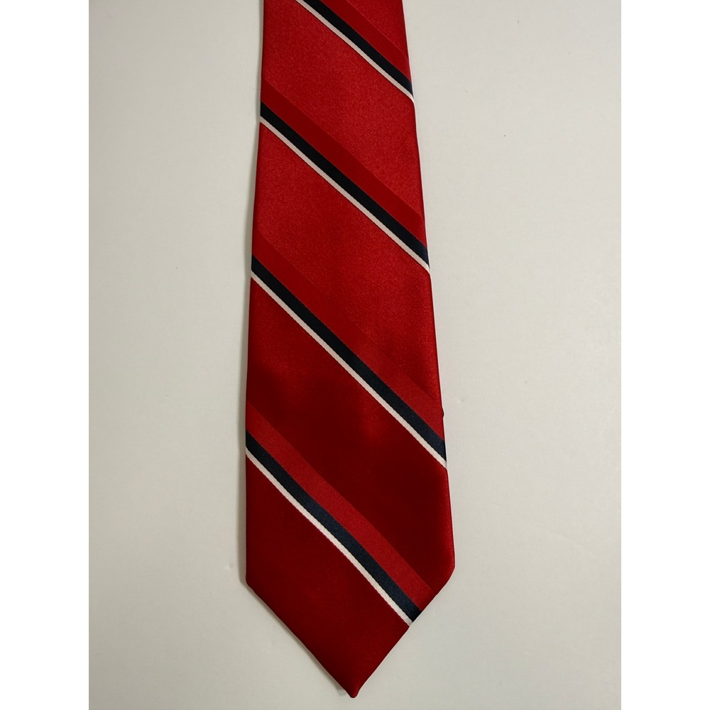 Vtg 1970s Wembley Tie Mens Red Navy Blue White Regimental Stripe Preppy Necktie